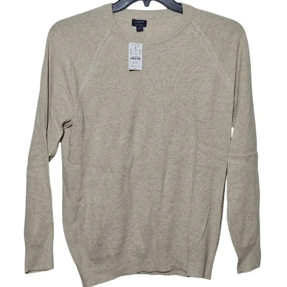 J Crew Mens Waffle Knit Crewneck Lightweight Sweater Heather Khaki Large